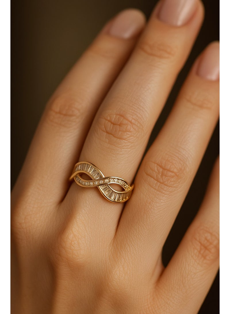 3Diamonds Gold-Plated Infinity Ring for Women – Adjustable with Baguette & Micro Zircon Stones - Image 4