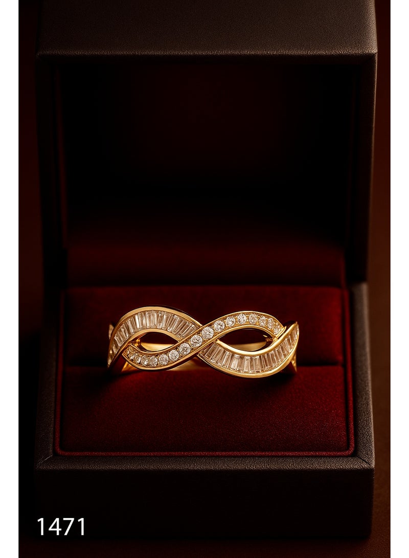 3Diamonds Gold-Plated Infinity Ring for Women – Adjustable with Baguette & Micro Zircon Stones - Image 1