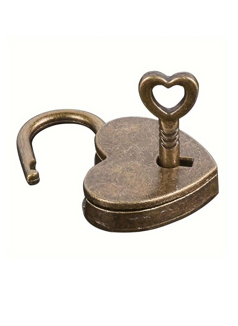 Generic 2Pack Mini Bronze Antique Heart Shaped Padlock with Key, Small Metal Vintage Heart Shape Padlock Archaize Style Heart Shaped Lock for Diary Book Padlock, Jewelry Box, Storage Box  - Image 2
