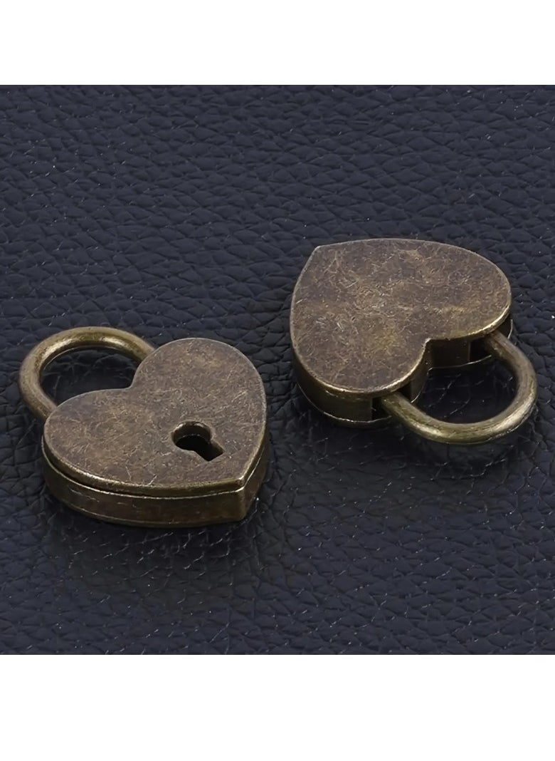 Generic 2Pack Mini Bronze Antique Heart Shaped Padlock with Key, Small Metal Vintage Heart Shape Padlock Archaize Style Heart Shaped Lock for Diary Book Padlock, Jewelry Box, Storage Box  - Image 1