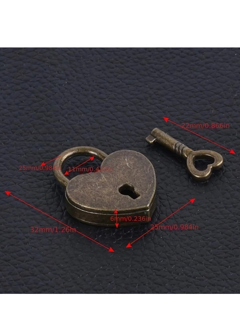 Generic 2Pack Mini Bronze Antique Heart Shaped Padlock with Key, Small Metal Vintage Heart Shape Padlock Archaize Style Heart Shaped Lock for Diary Book Padlock, Jewelry Box, Storage Box  - Image 3