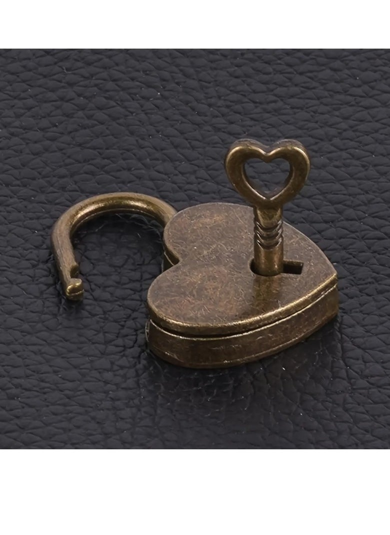 Generic 2Pack Mini Bronze Antique Heart Shaped Padlock with Key, Small Metal Vintage Heart Shape Padlock Archaize Style Heart Shaped Lock for Diary Book Padlock, Jewelry Box, Storage Box  - Image 4
