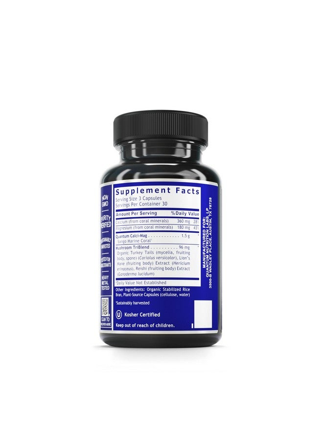 Quantum Nutrition Labs Calci-Mag Caps - Calcium Magnesium Supplement, Calcium Supplement, Pure Magnesium & Mushroom Complex with Reishi & Lions Mane - 300 Vegetarian Capsules - Image 2