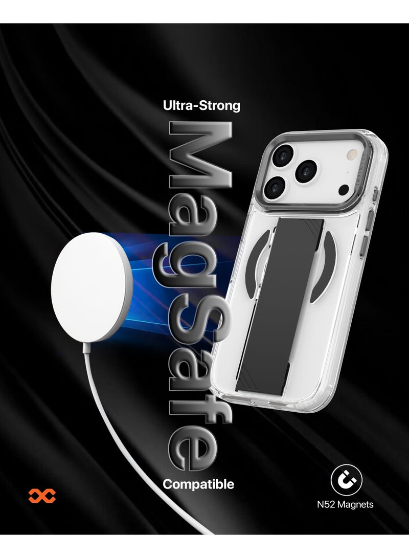 INFINYTY iPhone 17 Pro Max Clear Case with Soft Black Grip & Metallic Camera Stand– Grypsta, Premium TPU+PC Build, Anti-Shock Corners, Metallic Buttons, MagSafe Compatible, Raised Camera and Screen Edges, Anti-Yellowing Coating, Durable, Long-Lasting Clarity - Image 3