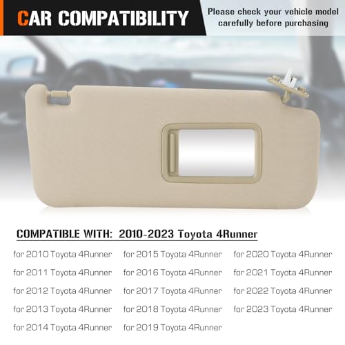 AEagle Right Passenger Side Sun Visor for 2010-2023 Toyota 4Runner Beige Sunvisor Replace 74310-35B00-E1, Stretchable Design - Image 3