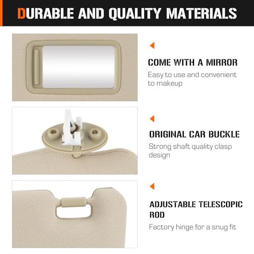 AEagle Right Passenger Side Sun Visor for 2010-2023 Toyota 4Runner Beige Sunvisor Replace 74310-35B00-E1, Stretchable Design - Image 2