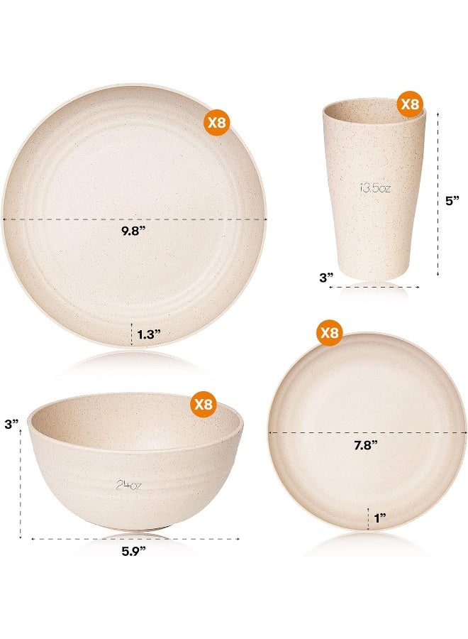 SWEVEN Wheat Straw Dinnerware Sets Unbreakable Dinnerware Sets Dishwasher Microwave Safe Dinnerware Eco Friendly Non Breakable Dinnerware Sets RV Outdoor Camping Beige Service for 8 32 pcs - Image 2