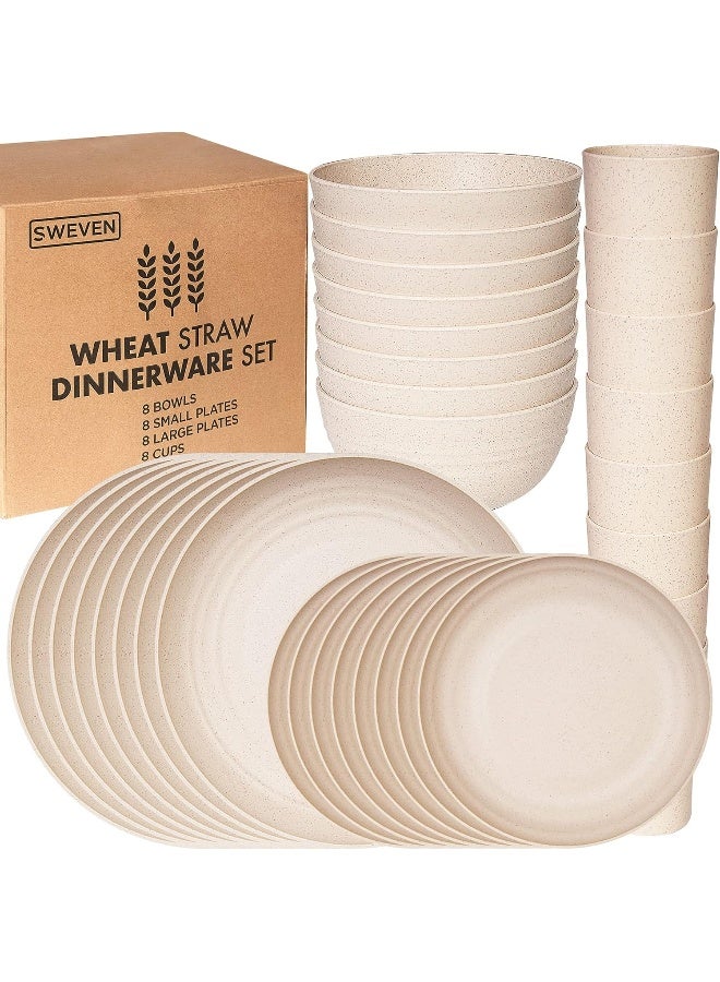 SWEVEN Wheat Straw Dinnerware Sets Unbreakable Dinnerware Sets Dishwasher Microwave Safe Dinnerware Eco Friendly Non Breakable Dinnerware Sets RV Outdoor Camping Beige Service for 8 32 pcs - Image 1