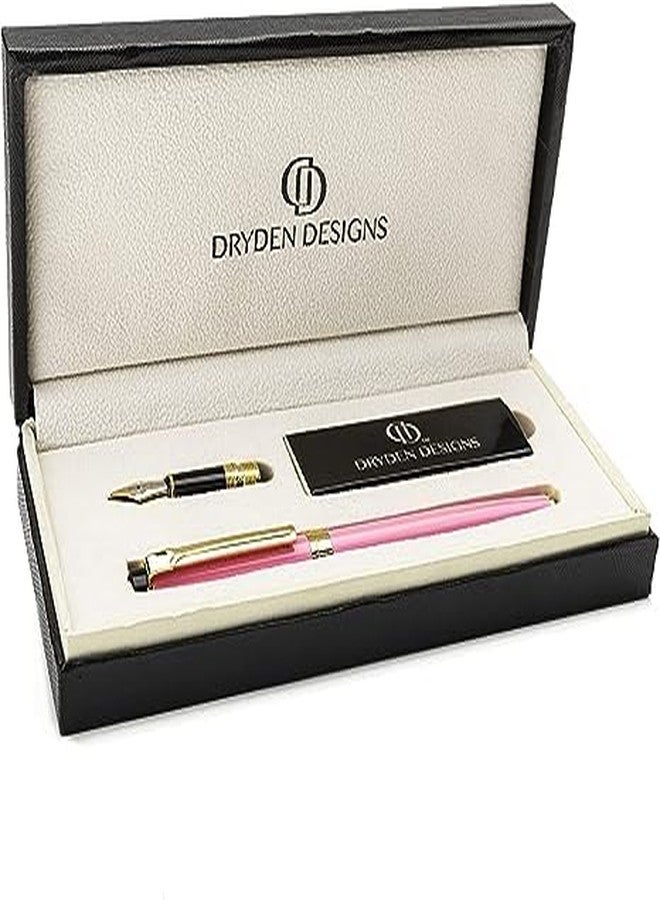 Dryden Designs Fountain Pen - Medium Nib and Fine Nib | Includes Luxury Box, 6 Ink Cartridges - 3 Black 3 Blue and Ink Refill Converter - Luscious Pink - Image 2