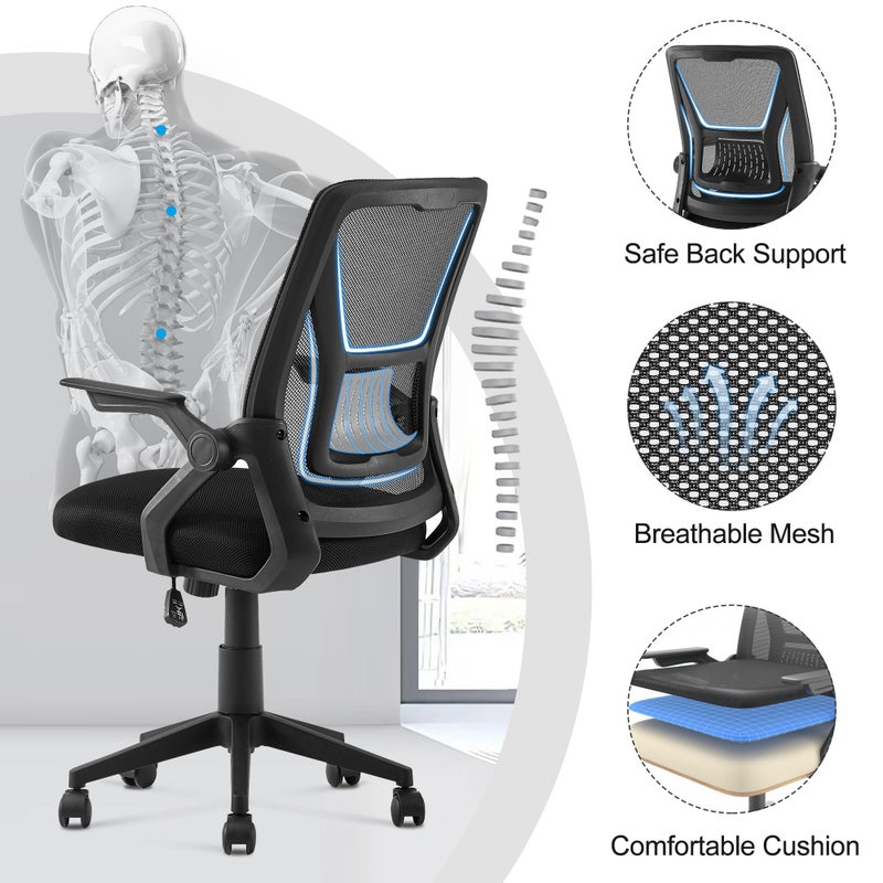 VECELO Mid-Back Swivel Ergonomic Office Chair with Adjustable Arms, Mesh Lumbar Support for Computer Task Work, Black - Image 4