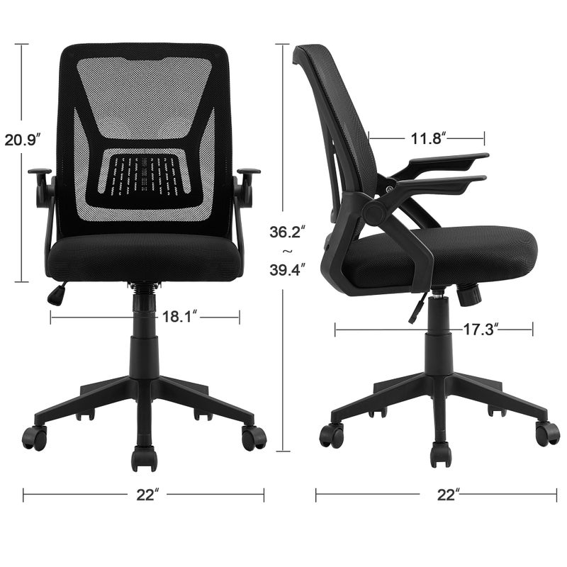 VECELO Mid-Back Swivel Ergonomic Office Chair with Adjustable Arms, Mesh Lumbar Support for Computer Task Work, Black - Image 3