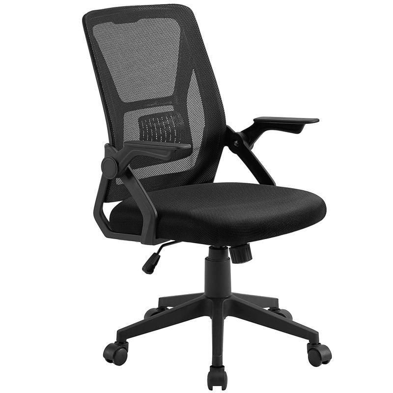 VECELO Mid-Back Swivel Ergonomic Office Chair with Adjustable Arms, Mesh Lumbar Support for Computer Task Work, Black - Image 1