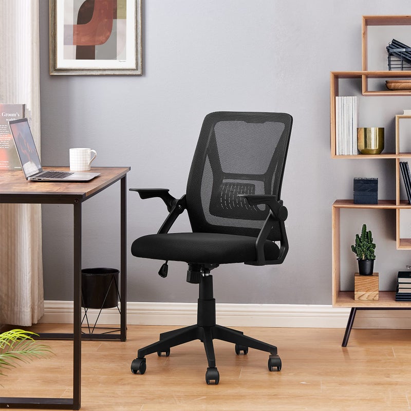 VECELO Mid-Back Swivel Ergonomic Office Chair with Adjustable Arms, Mesh Lumbar Support for Computer Task Work, Black - Image 2