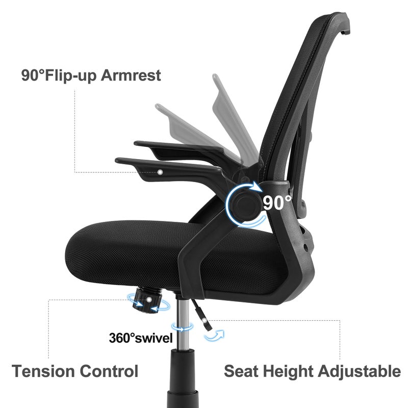 VECELO Mid-Back Swivel Ergonomic Office Chair with Adjustable Arms, Mesh Lumbar Support for Computer Task Work, Black - Image 5