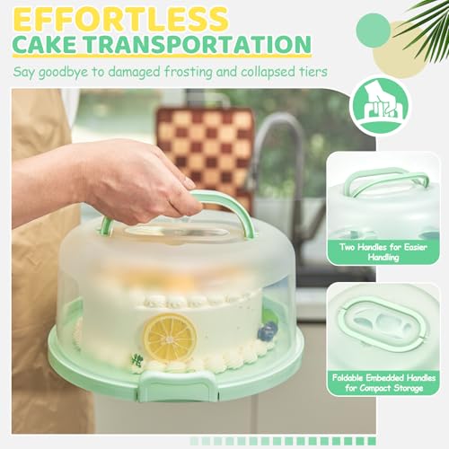 Ohuhu Cake Carrier with Lid and Handle Ohuhu BPAFree Cake Containers Cake Holder for 10 inch Cake with 2 Handle Cupcake Carrier Plastic Cover Two Sided Base for Transport Pie Nut Fruit Mothers Day Gifts - Image 3