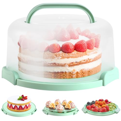 Ohuhu Cake Carrier with Lid and Handle Ohuhu BPAFree Cake Containers Cake Holder for 10 inch Cake with 2 Handle Cupcake Carrier Plastic Cover Two Sided Base for Transport Pie Nut Fruit Mothers Day Gifts - Image 1