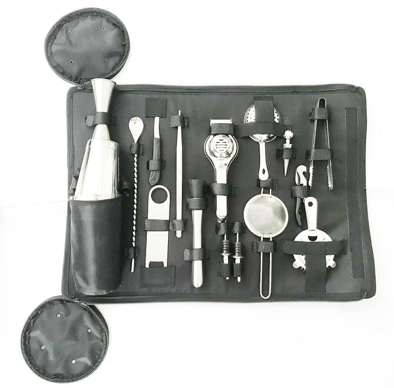 NJ OVERSEAS Roll Up Mixologist Bar Tool Set with 16 Tools (Black Bag) - Image 2