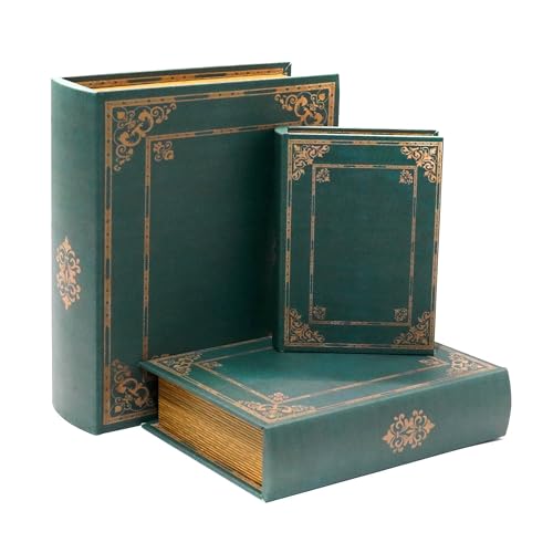 Jolitac Wooden Decorative Book Boxes 3-Pack - Vintage Style Secret Storage Boxes Handcrafted Wooden Storage Containers with Rustic Magnetic Closure for Jewelry & Keepsakes (Vintage Green) - Image 1