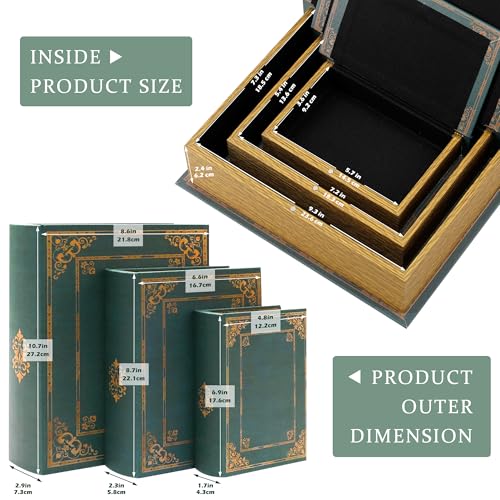 Jolitac Wooden Decorative Book Boxes 3-Pack - Vintage Style Secret Storage Boxes Handcrafted Wooden Storage Containers with Rustic Magnetic Closure for Jewelry & Keepsakes (Vintage Green) - Image 2