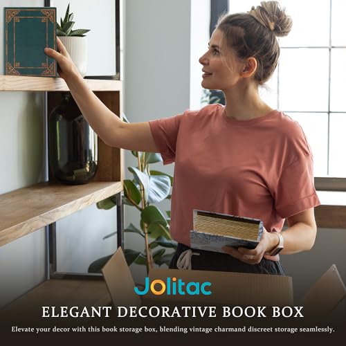 Jolitac Wooden Decorative Book Boxes 3-Pack - Vintage Style Secret Storage Boxes Handcrafted Wooden Storage Containers with Rustic Magnetic Closure for Jewelry & Keepsakes (Vintage Green) - Image 3