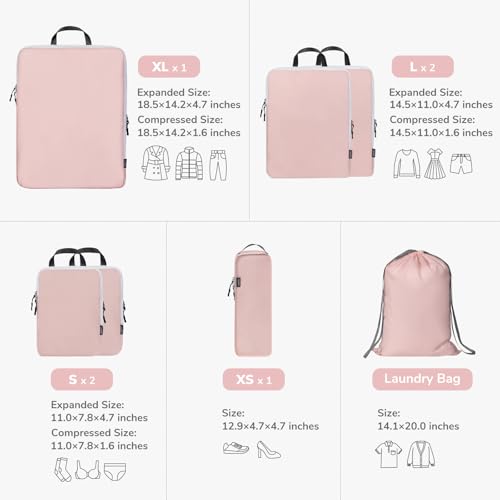 CherryNow Compression Packing Cubes 7 Set Packing Cubes for Travel Women Travel Essentials for Suitcase Luggage Organizer Bags Pink - Image 3