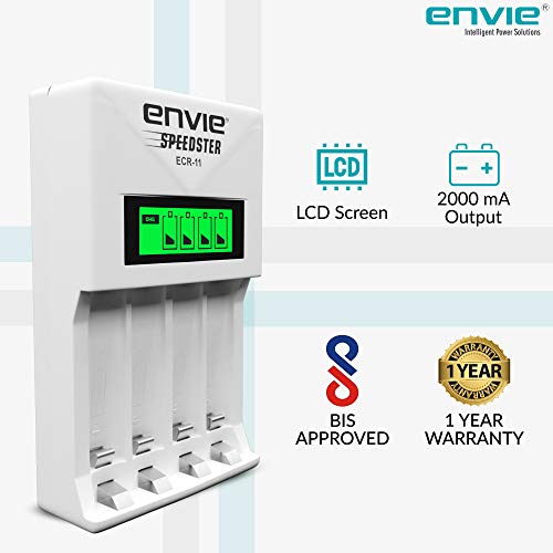 ENVIE® (ECR-011) Speedster Fast Charger for AA & AAA Rechargeable Batteries with LCD Display Indicator & Auto Cut Charging - Charges 4 Batteries At a Time - Image 4
