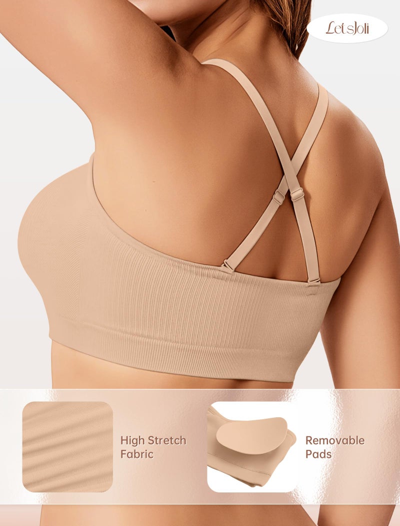 LetsJoli Push Up Strapless Bras for Women Tube Top Bra Supportive Bandeau Bra Non Slip Wireless No Underwire Padded Bralettesï¼ˆSand,M - Image 3