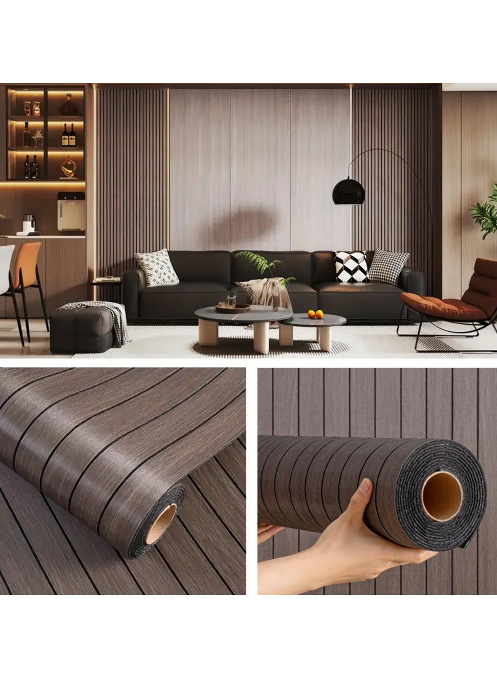 NOAEOU Thickened 3D Wood Grain Wallpaper - 300cm x 40cm Waterproof PVC ...