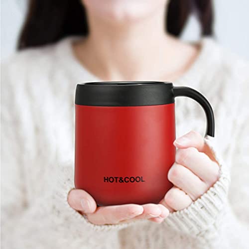 SIYANSHU Insulated Coffee Mug with Lid Travel Coffee Mug with Handle- Double Wall Vacuum Insulated Stainless Steel Mug for Daily Drinks | BPA Free | Press-in Lid (350ML, Red) - Image 4