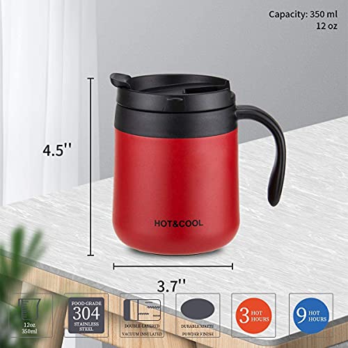 SIYANSHU Insulated Coffee Mug with Lid Travel Coffee Mug with Handle- Double Wall Vacuum Insulated Stainless Steel Mug for Daily Drinks | BPA Free | Press-in Lid (350ML, Red) - Image 3