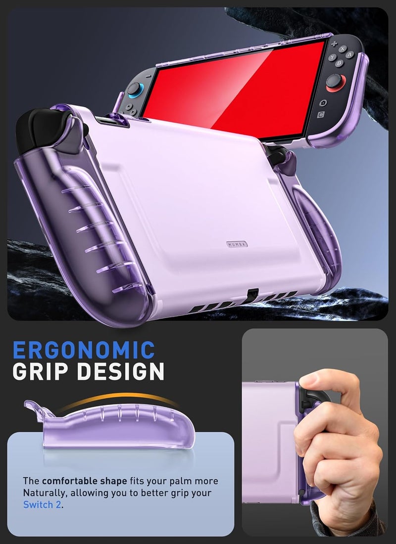 مومبا علبة شفافة من مومبا لنينتندو سويتش 2 2025، غطاء حماية بلوري شفاف مع تصميم Joy-Con سريع الفك ومقبض TPU متوافق مع وحدة التحكم الجديدة نينتندو سويتش 2 مقاس 7.9 بوصة (أرجواني) - Image 4