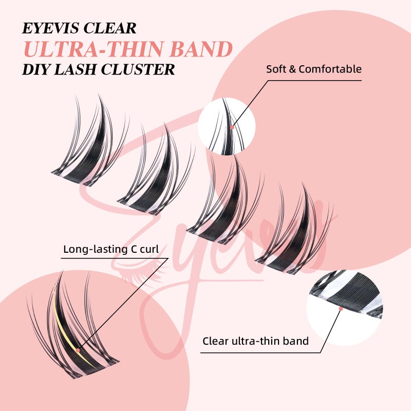 EYEVIS Fairy Lash Clusters Kit 144PCS Ultra-Thin Invisible Band Lash Extension Kit 8-18mm Manga Eyelash Extension Kit C Curl Lash Clusters Wet-Look Anime DIY at Home ï¼ˆFairy Kit,8-18mmï¼‰ - Image 3