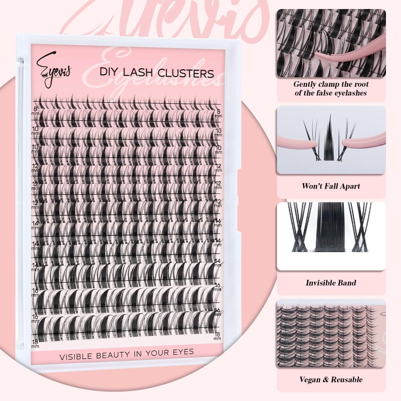 EYEVIS Fairy Lash Clusters Kit 144PCS Ultra-Thin Invisible Band Lash Extension Kit 8-18mm Manga Eyelash Extension Kit C Curl Lash Clusters Wet-Look Anime DIY at Home ï¼ˆFairy Kit,8-18mmï¼‰ - Image 2