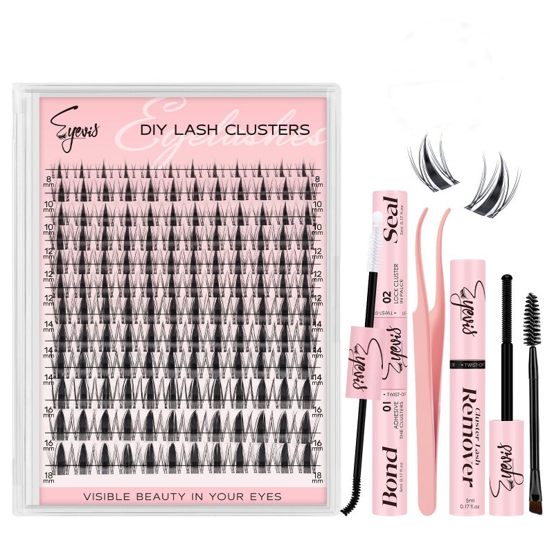 EYEVIS Fairy Lash Clusters Kit 144PCS Ultra-Thin Invisible Band Lash Extension Kit 8-18mm Manga Eyelash Extension Kit C Curl Lash Clusters Wet-Look Anime DIY at Home ï¼ˆFairy Kit,8-18mmï¼‰ - Image 1