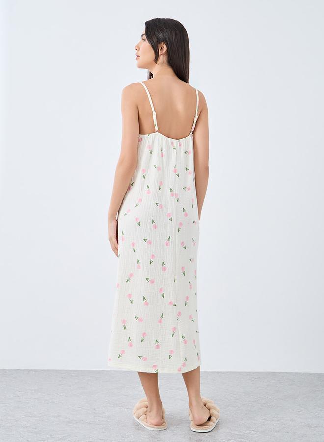 Styli Cotton Gauze Tulip Print Slip Dress - Image 4