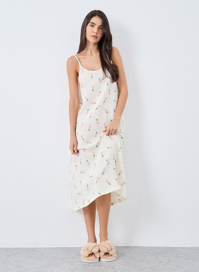 Styli Cotton Gauze Tulip Print Slip Dress - Image 1