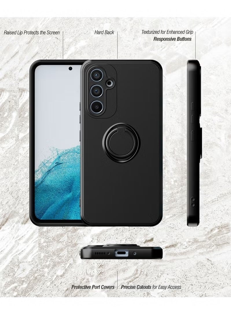 Samsung Galaxy A54 5G Case Liquid Silicone Flexible Edges Anti-scratch and Shockproof Circular Ring Support Car Magnets Black - Image 5