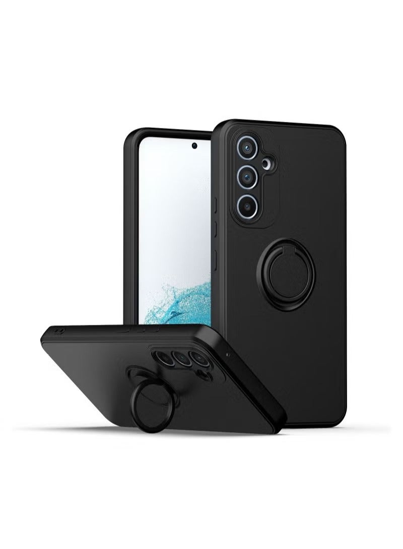 Samsung Galaxy A54 5G Case Liquid Silicone Flexible Edges Anti-scratch and Shockproof Circular Ring Support Car Magnets Black - Image 1