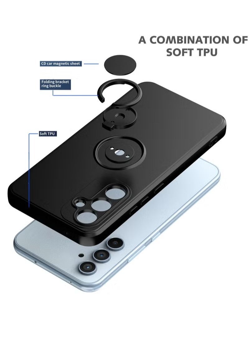 Samsung Galaxy A54 5G Case Liquid Silicone Flexible Edges Anti-scratch and Shockproof Circular Ring Support Car Magnets Black - Image 3