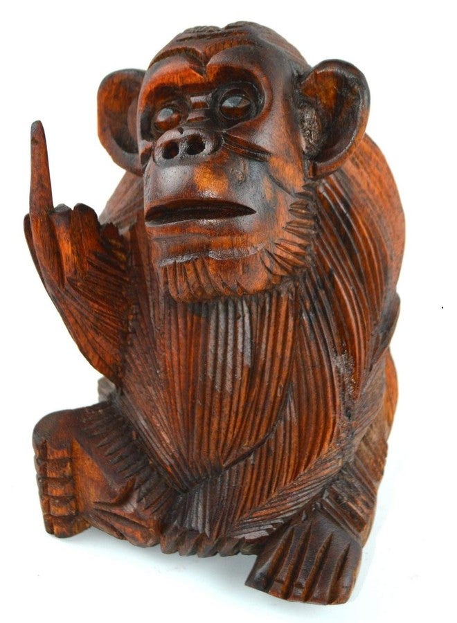 WorldBazzar 6 Inch Rude Monkey Flipping The Bird Middle Finger Wooden Statue WorldBazzar Brand - Image 1