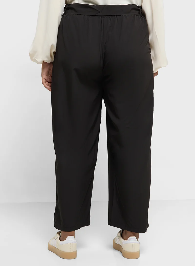 Ginger Plus Belted Elasticised Waist Straight Fit Pants