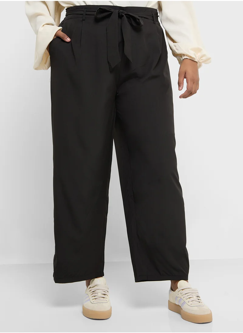 Ginger Plus Belted Elasticised Waist Straight Fit Pants