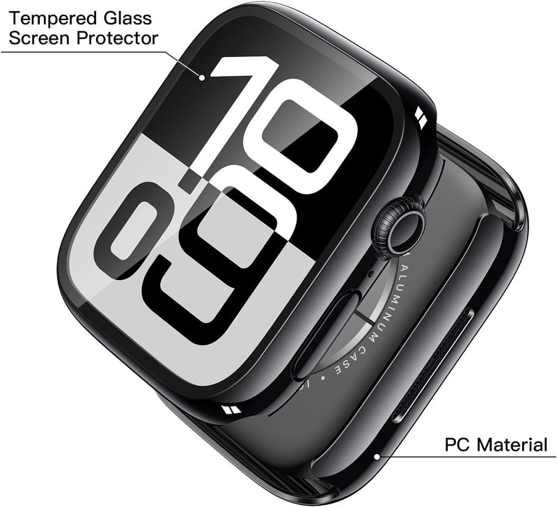 Misxi 2 Pack Tempered Glass Case Compatible for Apple Watch Series 10 (2024) 46mm, Hard PC Screen Protector Overall Protection Ultra-Thin Lightweight Scratch-Resistant Cover for iWatch, Jet Black - Image 3
