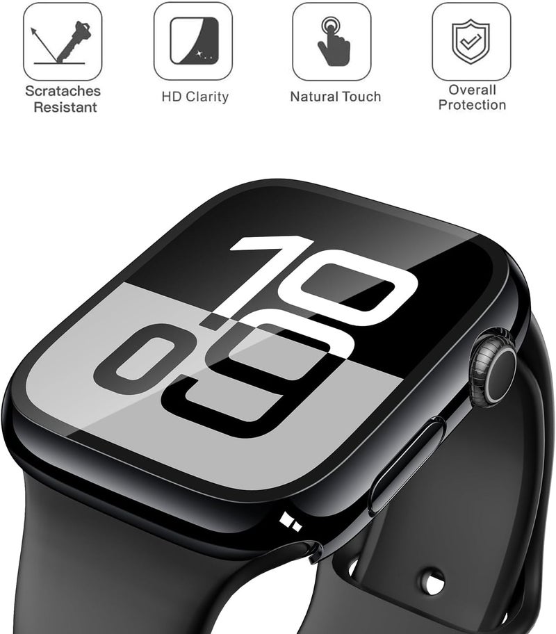 Misxi 2 Pack Tempered Glass Case Compatible for Apple Watch Series 10 (2024) 46mm, Hard PC Screen Protector Overall Protection Ultra-Thin Lightweight Scratch-Resistant Cover for iWatch, Jet Black - Image 2