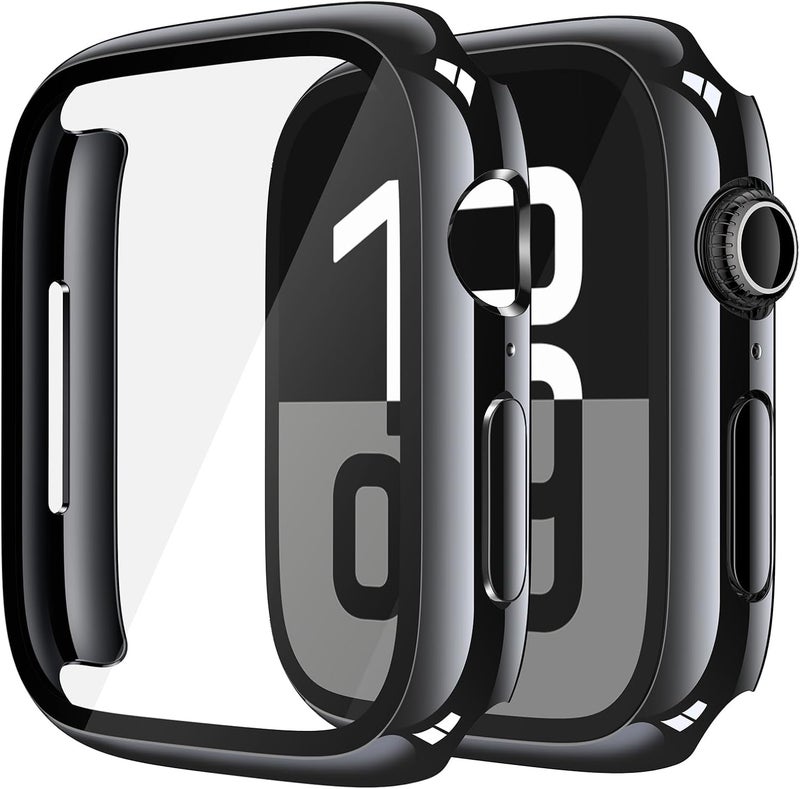 Misxi 2 Pack Tempered Glass Case Compatible for Apple Watch Series 10 (2024) 46mm, Hard PC Screen Protector Overall Protection Ultra-Thin Lightweight Scratch-Resistant Cover for iWatch, Jet Black - Image 1