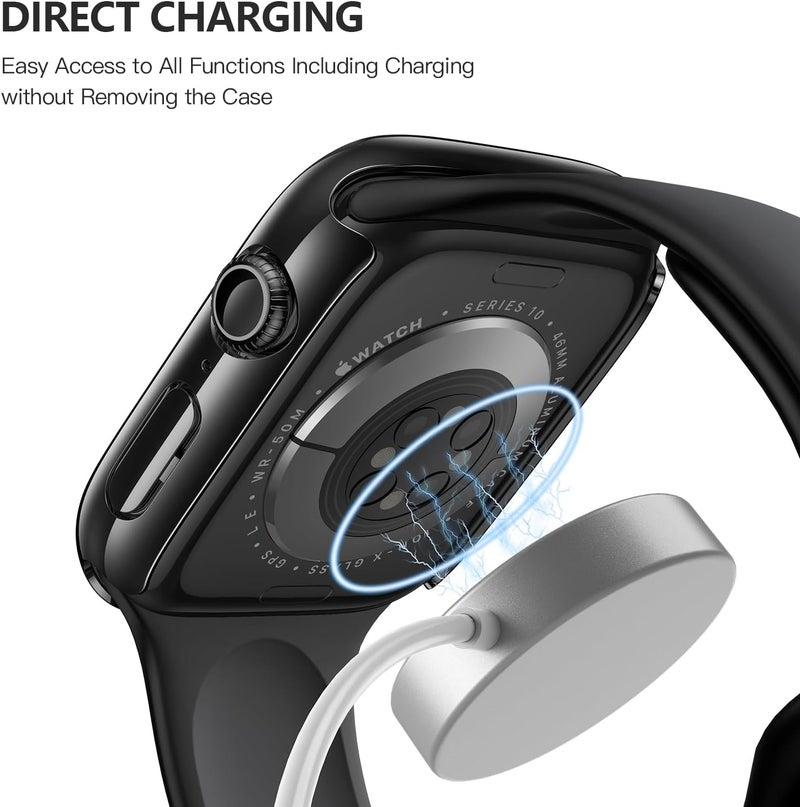 Misxi 2 Pack Tempered Glass Case Compatible for Apple Watch Series 10 (2024) 46mm, Hard PC Screen Protector Overall Protection Ultra-Thin Lightweight Scratch-Resistant Cover for iWatch, Jet Black - Image 5