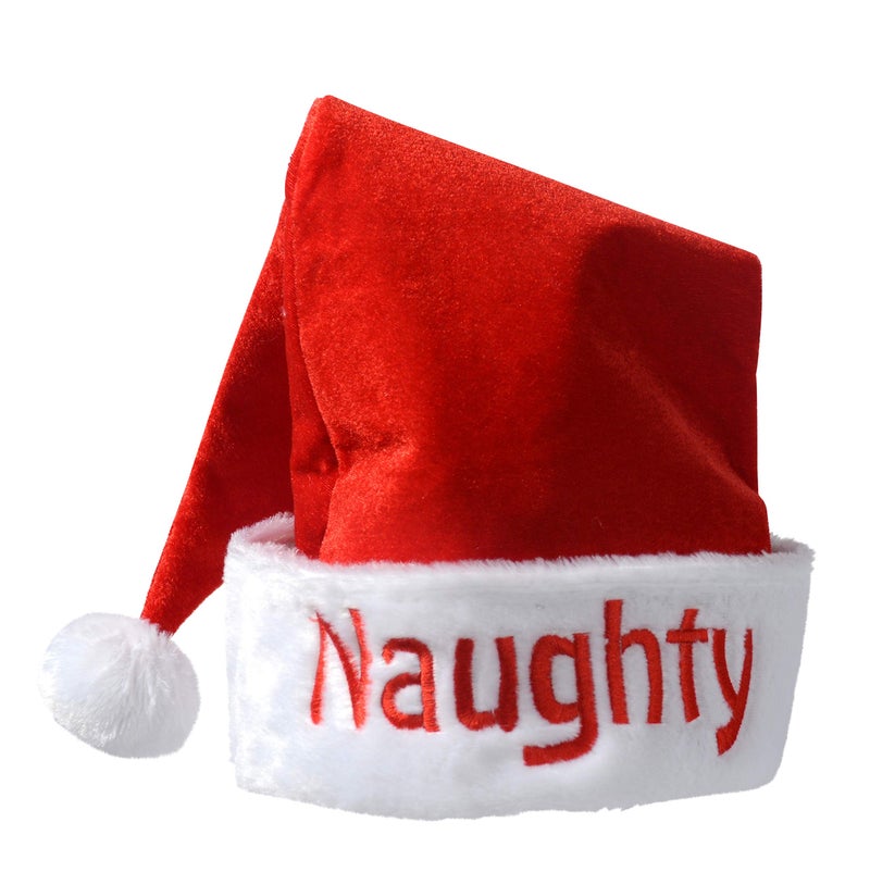 TenWaterloo Ten Waterloo Red Santa Hat Naughty or Nice - Reversible Christmas Hat - Embroidered Stitching with White Fur Trim - Adult Size - Image 1