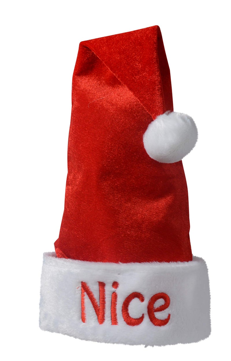 TenWaterloo Ten Waterloo Red Santa Hat Naughty or Nice - Reversible Christmas Hat - Embroidered Stitching with White Fur Trim - Adult Size - Image 2