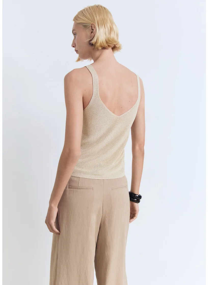 MANGO Lurex Knitted V-Neck Top