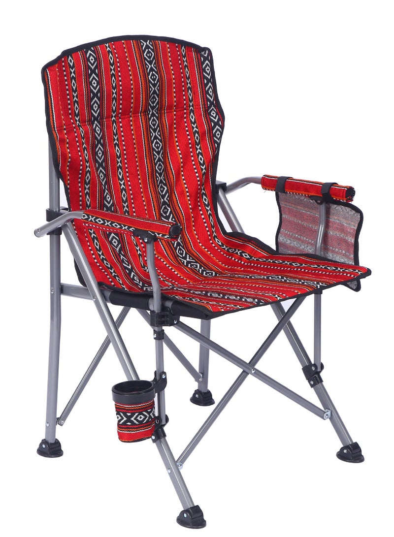 روك بو كرسي التخييم القابل للطي الممتاز مع حامل الكأس - التصميم العربي التقليدي. مقعد خفيف الوزن في الهواء الطلق المحمول مع مساندة الذراع. إطار ثقيل للصحراء والشاطئ والشواء والمجلس. يدعم ما يصل إلى 150 كيلوغرام. كرسي رحلة، التخييم، البستنة، الصيد، السفر، النزهة والمهرجانات - Image 3